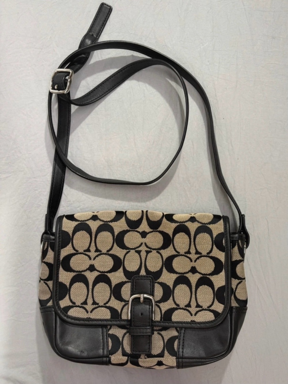 Coach Black Trim Signature-Pattern Canvas Crossbody